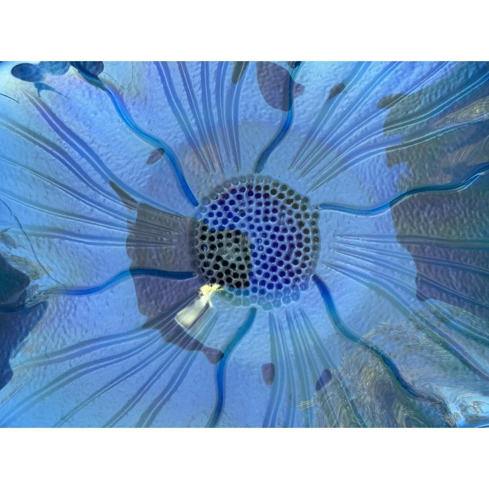 VTG Iridescent Art Glass Flower Bowl‎ | Teal Metallic Petal Dish | 8